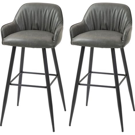 moderne Barhocker mit Fuß- und Rückenlehne, Kunstleder und Stahl, Grau (1/5)