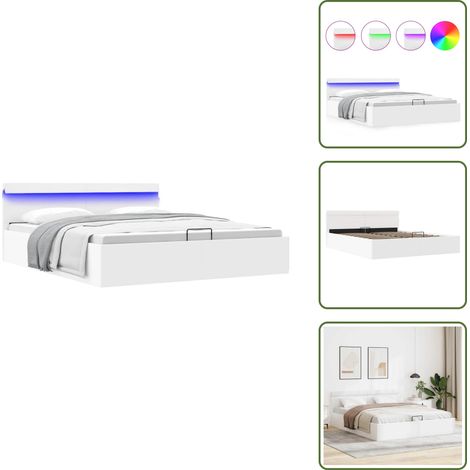 Materasso 160x200 cm - vidaXL Giroletto Contenitore Idraulico LED Bianco Similpelle 160x200cm - Luci a LED