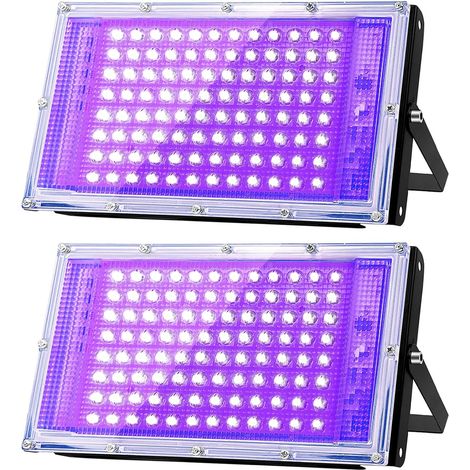 Projecteur lumière noire 100W, Luminaire UV Puissant, 395 nm, Etanche IP66, peut être utilisé pour les Soirées à la Lumière Noire, les Affiches Fluorescentes (deux paquets) (1/5)