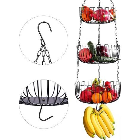 Corbeille à fruits à 3 étages - Panier de rangement pour Légumes Fruits et pain - Rangement de table pour comptoir de Cuisine (1/5)