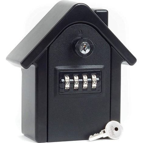Sollbry Caja de seguridad para llaves de pared, con combinación de 4 dígitos y contraseña, resistente al agua, de aleación de zinc, para exteriores (negra) (1/3)