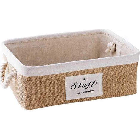 Panier de rangement multi-usage [Jute et coton] - Modèle S et L - 1 pièce - Blanc et naturel - Design déco pratique pour bureau, cuisine, salon, cadeau (1/5)