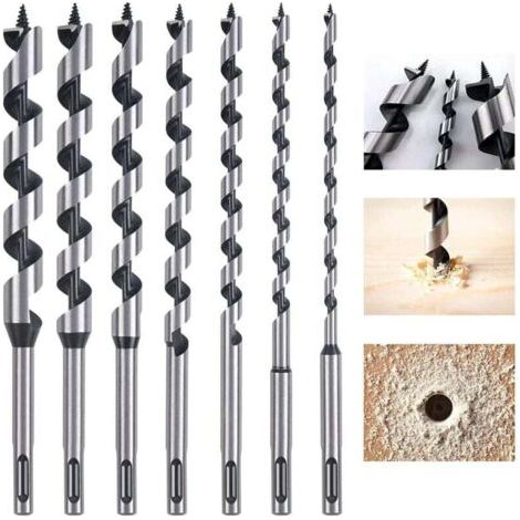 Mèche à Bois Hélicoïdal, 7 PCS SDS-Plus Forets à Bois Set en Acier Au Carbone Spiral Trou Cutter Outil à Bois Kit, D'outils avec Diamètre 6mm / 8mm / 10mm / 12mm / 14mm/ 16mm/18m (1/5)