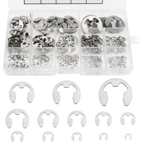Kit de 400 Circlips E en Acier Inoxydable – 13 Tailles (M1,5 à M15) – Anneaux de Rétention Externes et Internes avec Boîte de Rangement