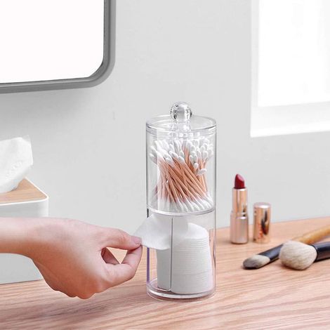 Boîte De Rangement Pour Coton-Tiges - Boîte Acrylique Ronde Transparente À Double Étage - Pour Salle De Bain Et Maquillage - 1 Pièce (1/5)