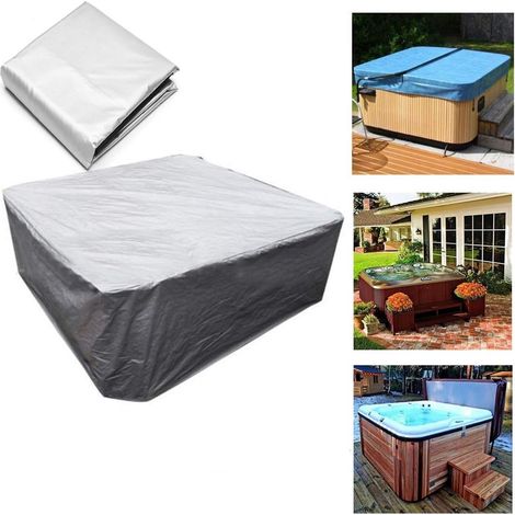 Housse de protection pour piscine carrée 200 x 200 x 85 cm couleur argent en tissu Oxford imperméable anti poussière pour piscine de jardin protection contre les intempéries (1/5)