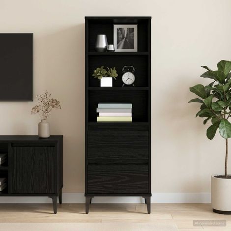 Meuble haut 2 tiroirs 2 étagères chêne noir en bois d’ingénierie 40 x 36 x 110 cm - PANGIVO (1/5)