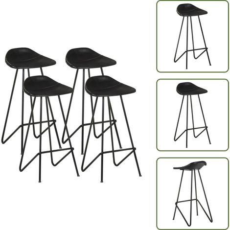 Tabourets de bar lot de 4 noir cuir véritable - Tabourets De Bar - Tabourets De Comptoir - Chaise De Bar - Fauteuil De Bar - Mobilier Industriel (1/5)