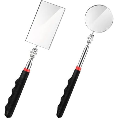 2 Pièces Miroirs D’Inspection Télescopique, 360 Degrés Rotation Miroir Auto D'inspection Réglables pour Réparation Vérification Automobile Véhicules (Circulaire+Carré) -