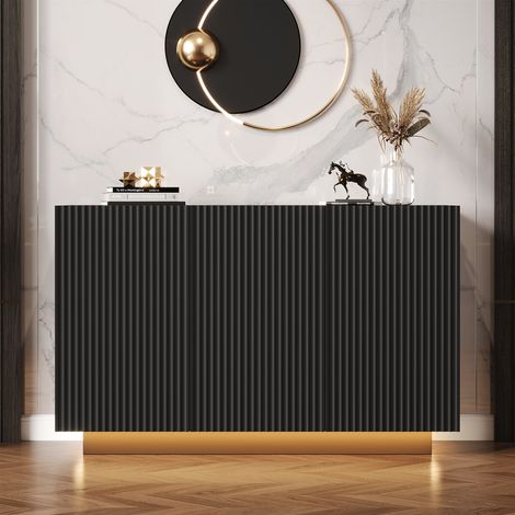 Commode LED, buffet design moderne avec éclairage, aspect marbre noir, meuble de salon intelligent, contrôle Bluetooth, rayures verticales, meuble de rangement de 120 cm (1/5)
