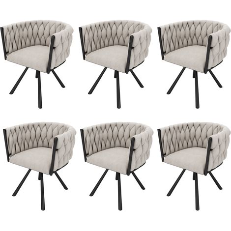 Set 6 sedie da pranzo girevoli 360° in lino beige con gambe in metallo nero MODENUIT (1/5)