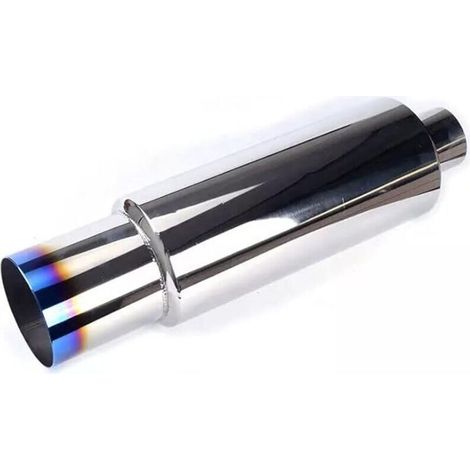 Sportauspuffanlage aus Chrom, 63 mm (2,5 Zoll) Einlass, 100 mm (4,0 Zoll) Auslass, Edelstahl, blaue Endrohrblende