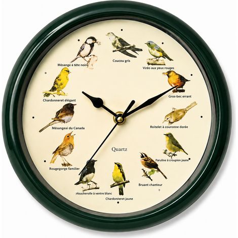 Horloge murale chant d'oiseau 25 cm vert foncé cadran russe vert 25 × 25 × 4 cm 485 g – Livraison gratuite