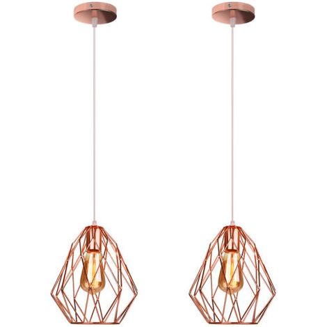 royaluxe- 2X Suspension Luminaire D'Intérieur Rétro Plafonnier Moderne Lampe À Suspension Vintage En Métal Pour Chambre Intérieure Café Bar Or Rose E27 (1/5)