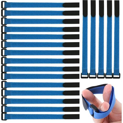 Lot de 20 pièce Attaches de Câbles, 2 ×30 cm Serres-Câbles Réutilisables, Attache Câble, Crochet et Boucle (Bleu) (1/5)