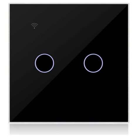Interrupteur Connecté WIFI Noir 2 Gang 1 Voies Compatible avec Alexa, Interrupteur Tactile Mural WiFi Double Gang Contrôle de Tuya/Smart Life APP, Neutre/sans Neutre Disponible (1/5)