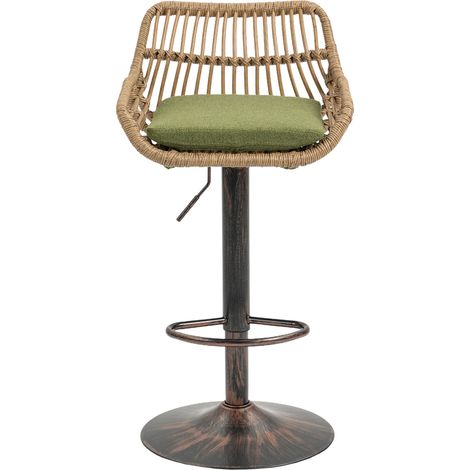 Set di 2 sgabelli da bar in rattan verde girevoli 360° regolabili in altezza con base in metallo (1/5)