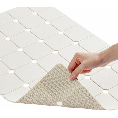 Tapis de bain en silicone beige sans ventouses et antidérapant (convient aux baignoires rénovées/émaillées/texturées, 45,7 x 71,1 cm) (1/5)