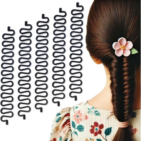 Juego de 5 rulos para trenzar el cabello con gancho - Creador de moños mágicos para peinar - Accesorios para el cabello DIY - Negro (1/5)
