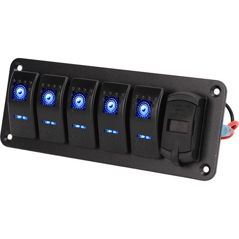 Panneau à 5 interrupteurs à bascule, chargeur double USB 12 V-24 V, affichage LED de la tension, interrupteur marche/arrêt pour camion, camping-car et yacht (1/5)
