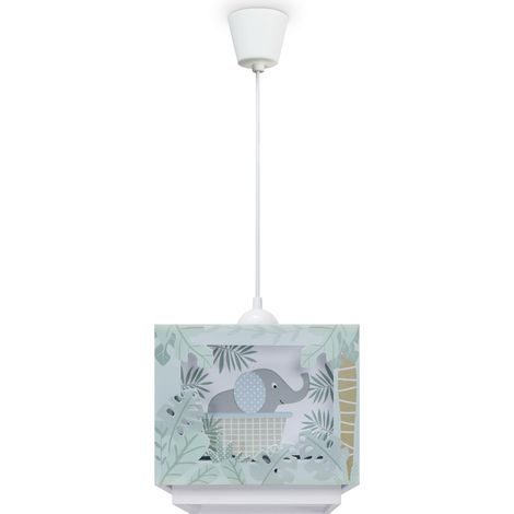 Paco Home Kinderzimmer Hängelampe Lampenschirm Stoff Regenbogen Stern Löwe Dino Mond Pendelleuchte - Typ 8, Grün
