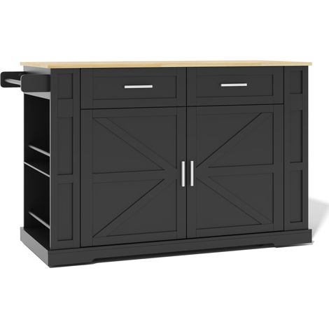 Isla de cocina con encimera extensible 130 x 50 x 93 cm, MDF, negra y natural (1/5)