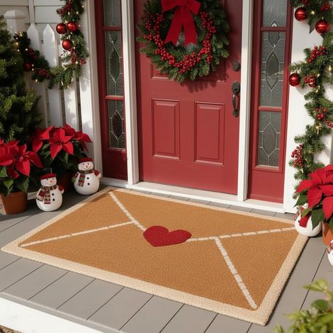 Enveloppe en forme de cœur - Tapis de porte résistant en lin synthétique - Tapis absorbant la poussière - Antidérapant - Rouge - Tapis de bienvenue pour chambre à coucher, cuisine et terrasse (1/5)