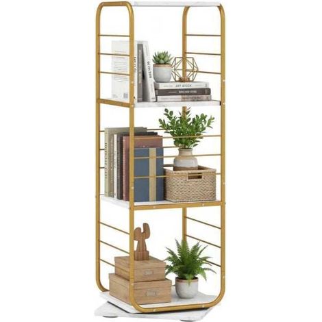 Gain de place, bibliothèque rotative 4 niveaux 360°, étagère colonne pour livres et décorations (1/5)