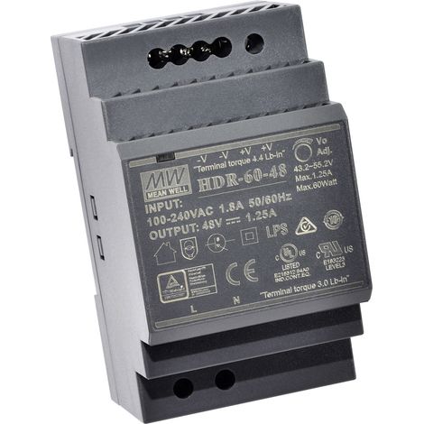 MEAN WELL HDR-60-48 Hutschienen-Netzteil (DIN-Rail) 48 V/DC 1.25 A 60 W Anzahl Ausgänge:1 x Inhalt