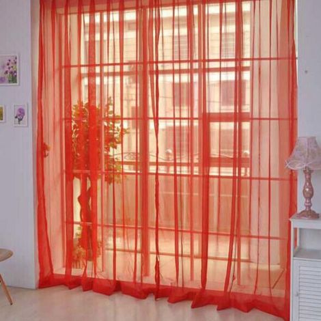 Rideau Voilage - 2 Pièces - 200 x 100 cm - Polyester - Rouge - Pour Fenêtre ou Porte - Décoration Intérieure (1/3)