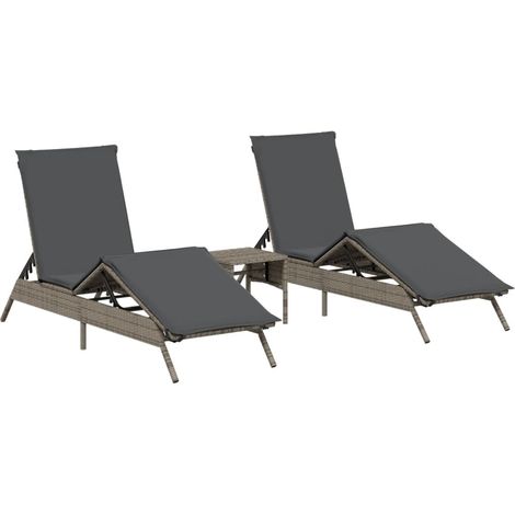 Maison Exclusive - Sonnenliegen 2 Stk. mit Tisch Grau Poly Rattan