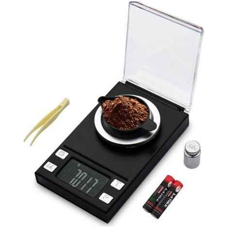 LaBlanc – 50 g/0,001 g Milligrammwaage, Mini-Karat-Gramm-Präzisionswaage für Pulver, Medikamente, Schmuck, Edelsteine, Wiederladen, Labor, Taschenwaage mit Kalorienanzeige, Tara, LCD-Display, Pulverza (1/5)