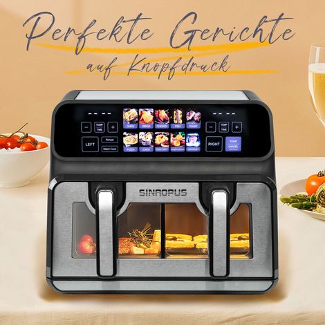 Friggitrice ad aria a doppia camera 43x41.5x36 cm, 9 L, 10 programmi automatici, finestra, nero (1/5)