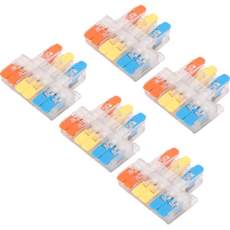 Lot de 5 connecteurs électriques 3 entrées/6 sorties, 41 A, 450 V, pour câbles de section 0,5 à 6 mm² (10 à 20 AWG). (1/5)