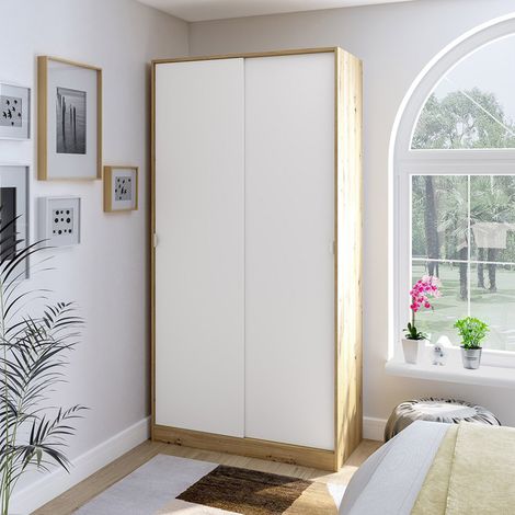 Garde-robe 2 Portes Orgosolo, Armoire Chambre 4 Étagères, Porte-manteaux, 50x200h cm Chêne Nœuds Marron (1/5)