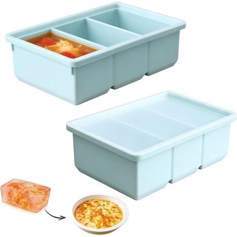 Silikon-Suppenformen mit je 3 Fächern, 220-ml-Eiswürfelform mit Deckel, Multifunktionsform zum Einfrieren von Brühe und großen Eiswürfeln. (1/5)