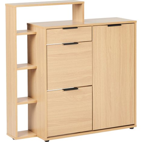 Mueble zapatero 3 compartimentos cajón estantes abiertos madera de ingeniería madera clara Mirani