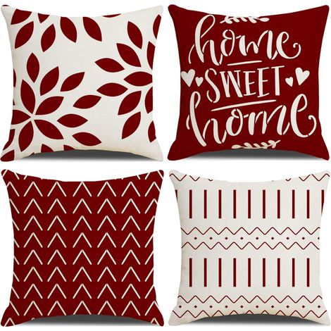 Housses de Coussin 60x60cm, Taie d'oreiller Lot de 4 d'oreiller Carrée de Vin Rouge Housses de Coussin 24x24 pour Patio Extérieur Jardin Salon Canapé Ferme Décor (1/5)