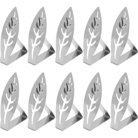 Lot de 10 pinces à nappe antidérapantes réglables en acier inoxydable avec motif de feuilles pour Pique-Nique, Mariage, fête,7.5cm4.5cm (1/5)