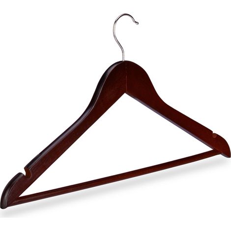 Lote de 20 perchas de madera para ropa profesional 23 x 44 x 1 cm con barra antideslizante de madera negra 130006155 (1/5)