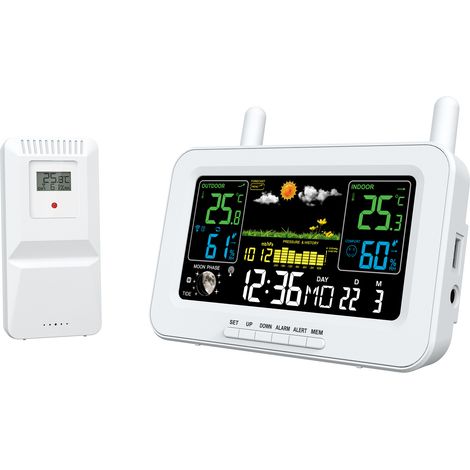 Wetterstation Wecker Wireless Indoor Outdoor Farbe Digital Display Thermometer Luftfeuchtigkeit Monitor mit Outdoor-Sensor USB-Anschluss