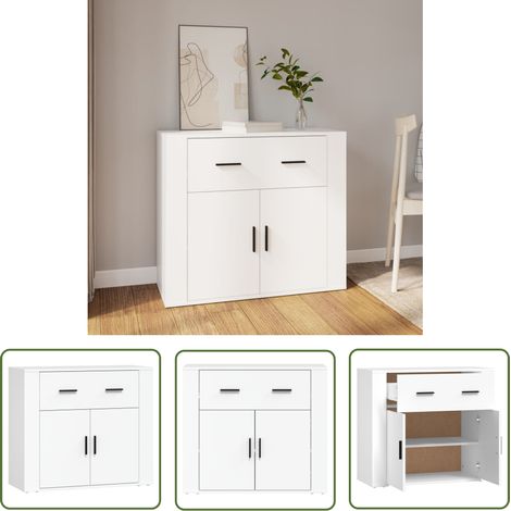 The Living Store Buffet Blanc 80x33x70 cm Bois d'ingénierie - Buffet - Commode - Meuble De Rangement - Armoire Blanche - Mobilier De Salon (1/6)