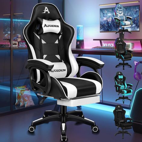 Gaming-Stuhl Racing mit 2-Punkt-Massage Lendenkissen PU-Leder Weiß Xavier (1/5)
