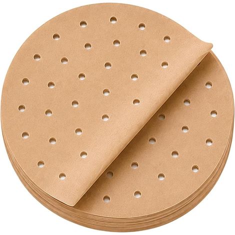 100 Stück 15 cm Backpapier für Heißluftfritteusen (3-5 l), rund, perforiert, braun (1/5)