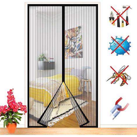 Self Adhesive Magnetic Screen Door Anti Insect Mesh Curtain Doors Automatic Mute Closing Easy To Install Without Drilling,for Living Room Balcony-Black-a 70x200cm(27x78inch) (1/5)