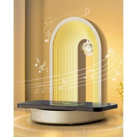 Veilleuse 3 en 1 Avec Haut-parleur Bluetooth, Chargeur Sans Fil pour Téléphone Portable, Dimmable Lampe Tactiles, Veilleuse Lampes de Table Night Light Wireless Charger pour Cadeaux, Décoration [Class (1/4)