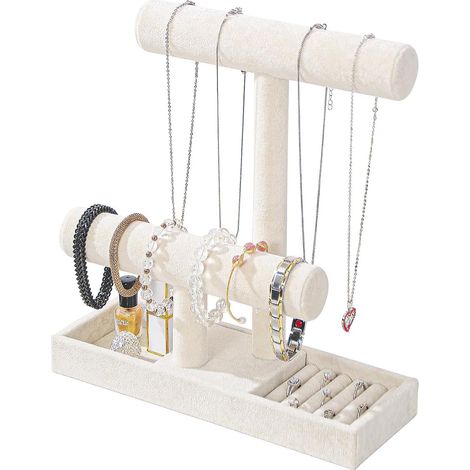 Coward 2 Étages Support Bijoux Velours Beige Colliers Bracelets Bagues Montres Organisateur (1/5)