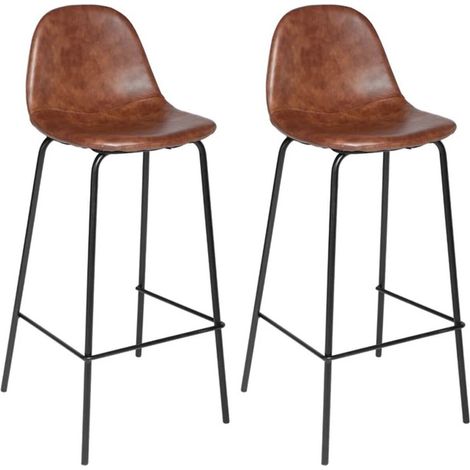 Set di 2 sedie da bar Vladi in pelle marrone effetto cuoio - Atmosphera créateur d'intérieur (1/5)