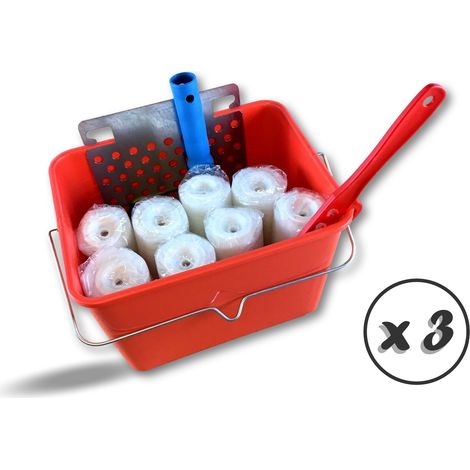 Kit peinture 9 rouleaux mousse Ø 80180 mm Monture Seau Mélangeur Grille - Lot de 3 - Rouleau polyester poils courts (1/5)