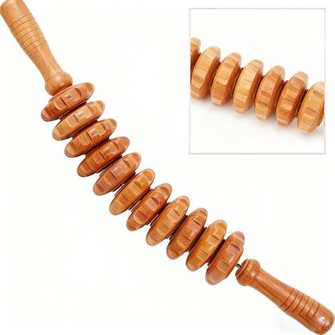 Rouleau de massage en bois de 41 cm avec 11 rouleaux, design incurvé, pour massage et récupération musculaire (1/5)
